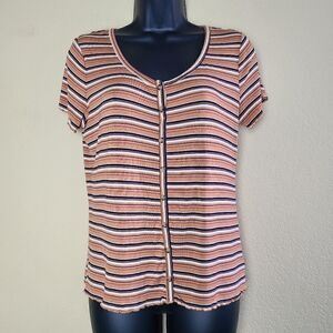 Pink Rose Striped Button Up